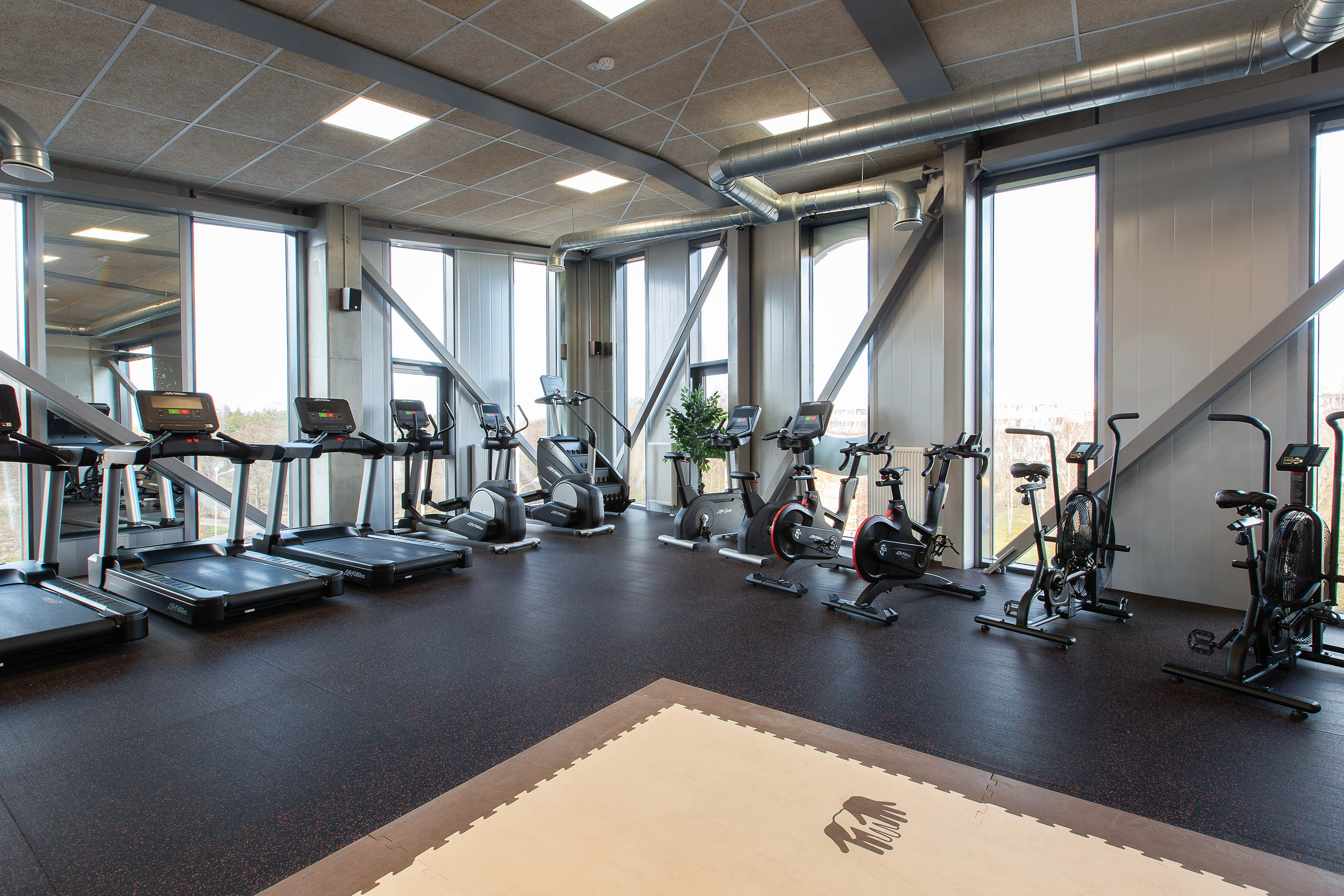 Latvijas Olimpiskais Centrs - sporta halles trenažieru zāle ar arhitektūras trusiem